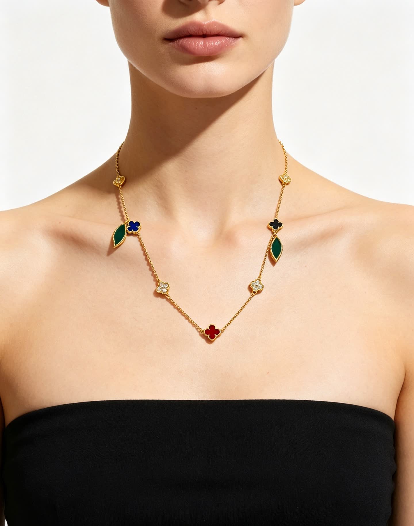 Van Cleef & Arpels Vintage Alhambra Gold and Enamel Necklace
